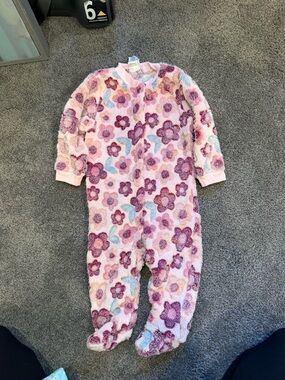 Cozy Pink Floral Fleece One-Piece for Kids